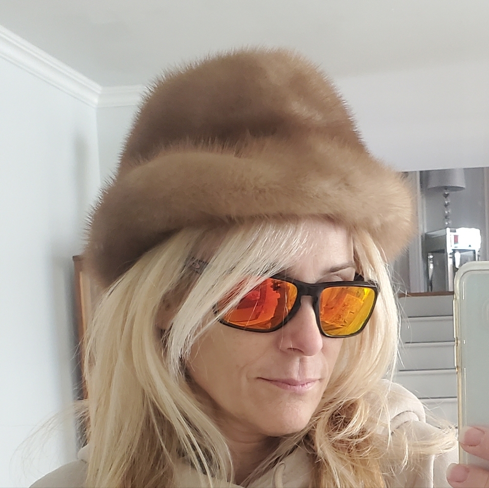 Vintage Vittorio Pastel Mink Real Fur Structured Military Bucket Helmet Hat